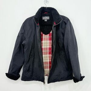 Woolrich Black Fleece Canvas Plaid Mid Weight Utility Zip Up Jacket